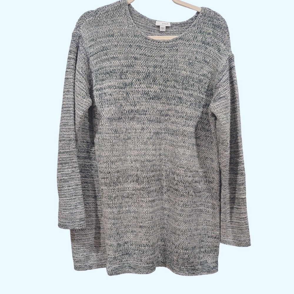 Pure Jill Tunic Sweater Large Blue Marled Knit Relaxed‎ Fit Coastal Grandma Cozy